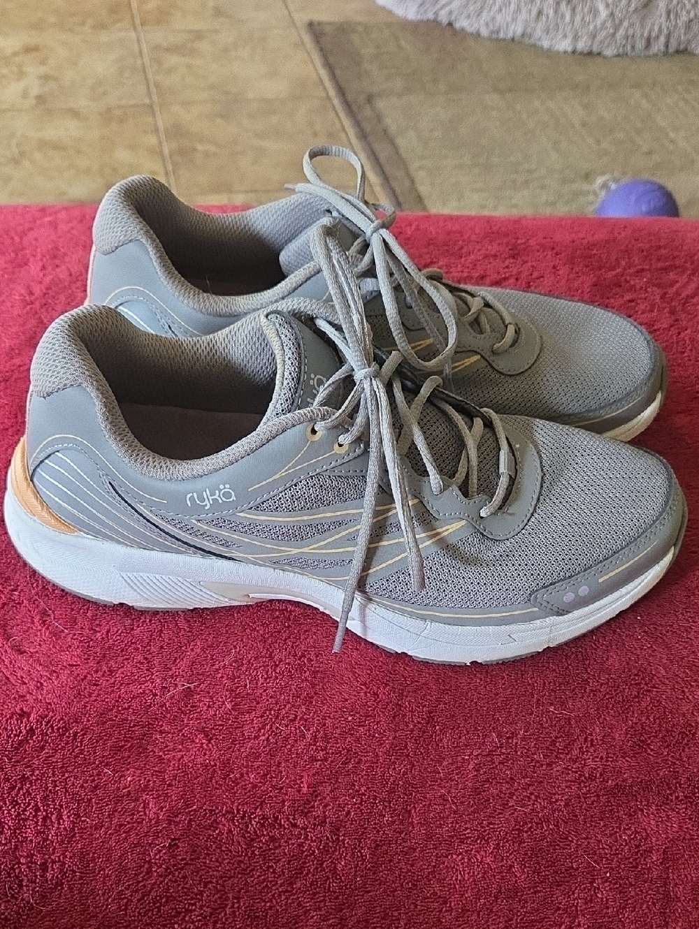 Ryka Gray Lace-Up Athletic Sneakers with Pale Peach Trim